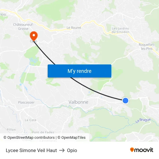 Lycee Simone Veil Haut to Opio map