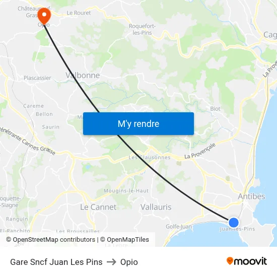 Gare Sncf Juan Les Pins to Opio map