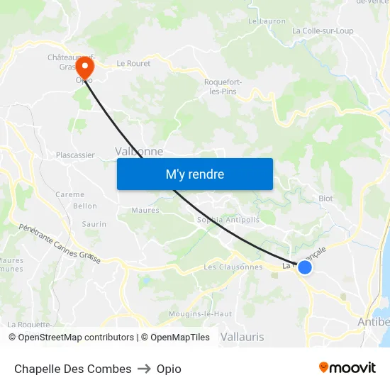 Chapelle Des Combes to Opio map
