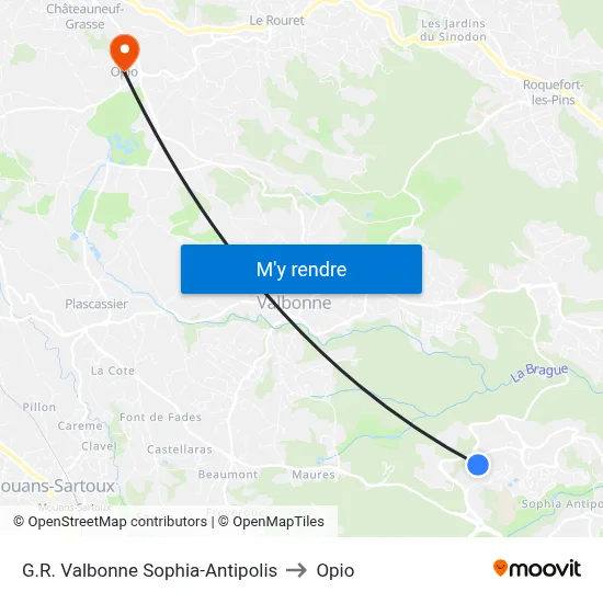 G.R. Valbonne Sophia-Antipolis to Opio map