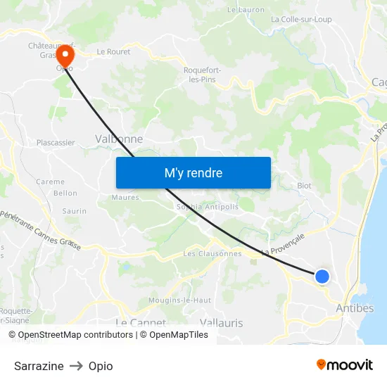 Sarrazine to Opio map