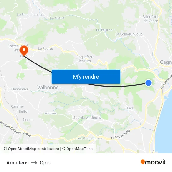 Amadeus to Opio map