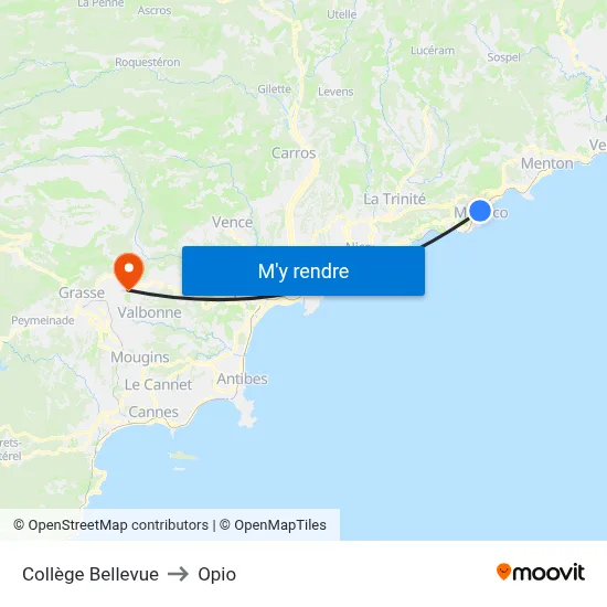 Collège Bellevue to Opio map
