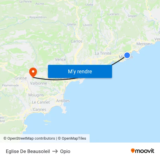 Eglise De Beausoleil to Opio map