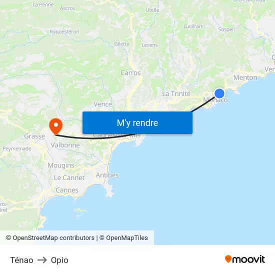 Ténao to Opio map