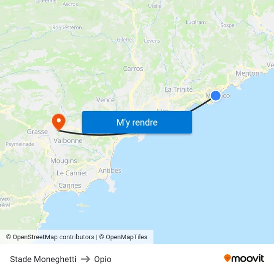 Stade Moneghetti to Opio map