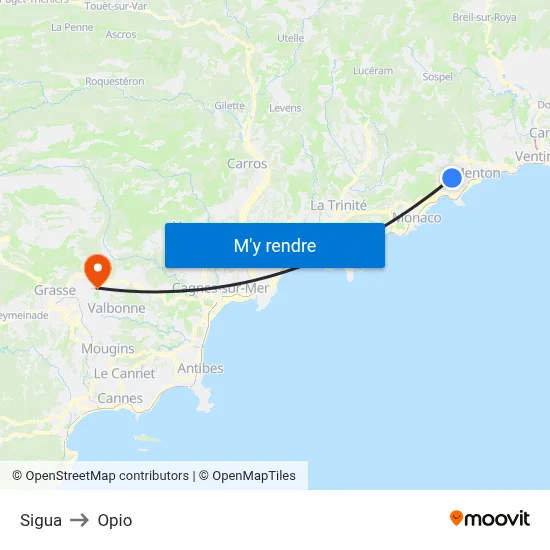 Sigua to Opio map