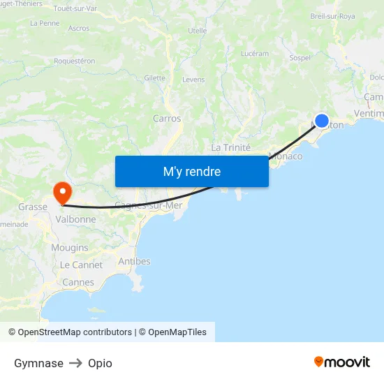 Gymnase to Opio map