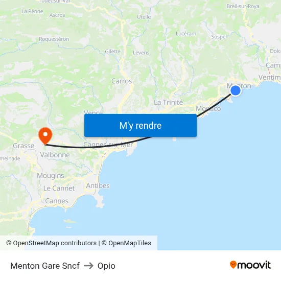 Menton Gare Sncf to Opio map