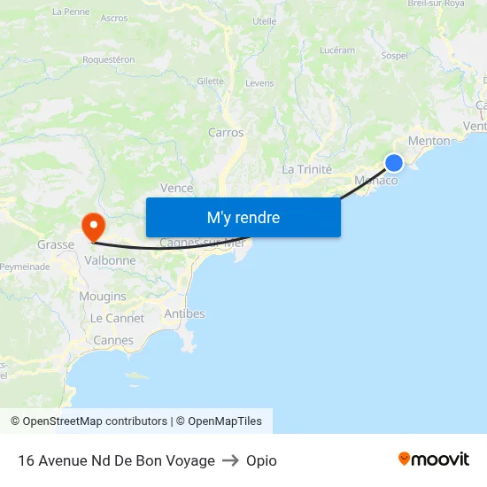 16 Avenue Nd De Bon Voyage to Opio map