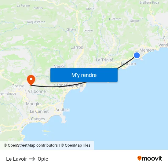 Le Lavoir to Opio map
