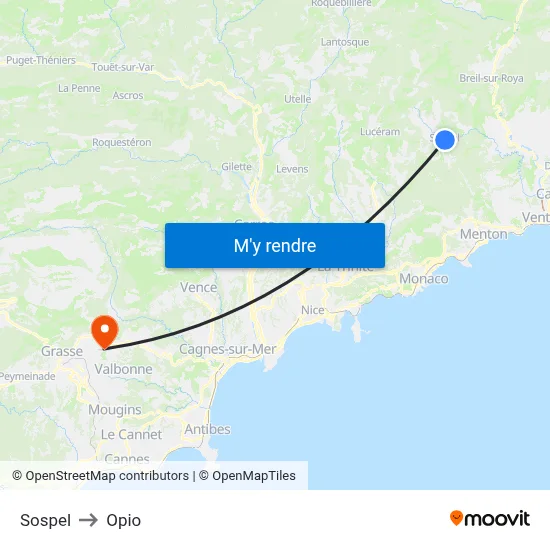 Sospel to Opio map