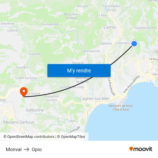 Monval to Opio map
