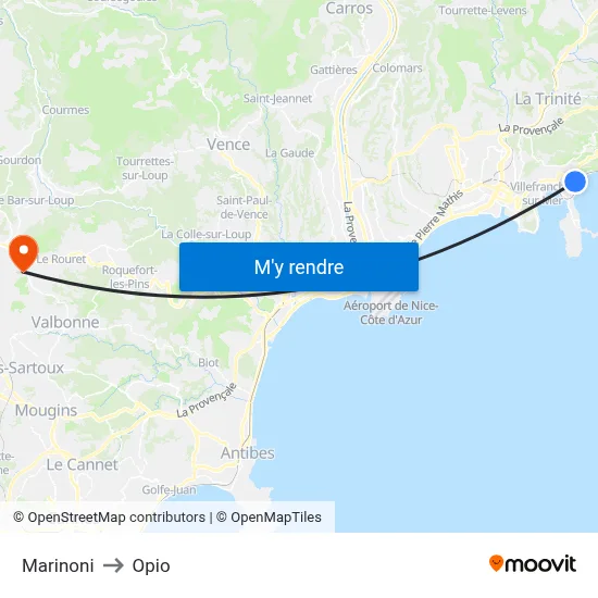 Marinoni to Opio map