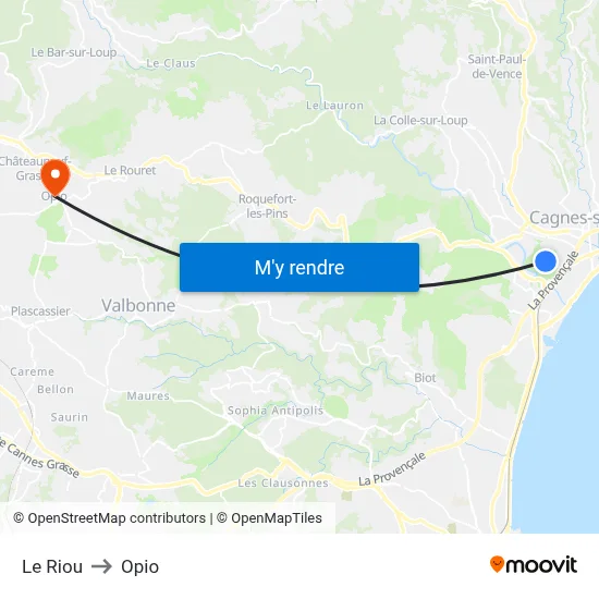 Le Riou to Opio map