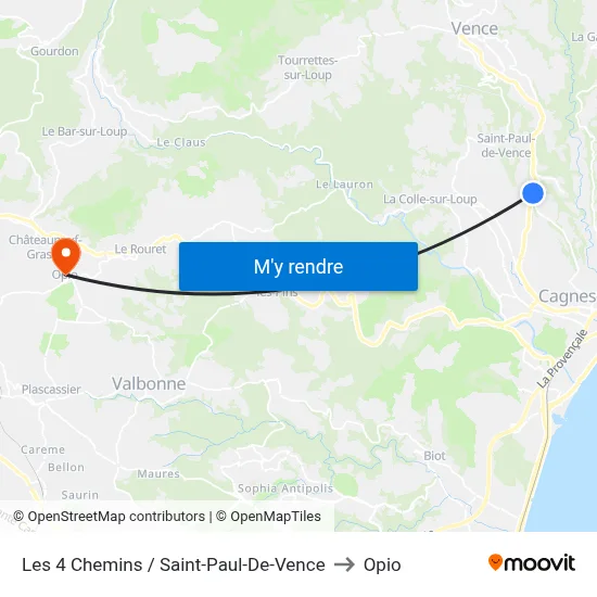 Les 4 Chemins / Saint-Paul-De-Vence to Opio map