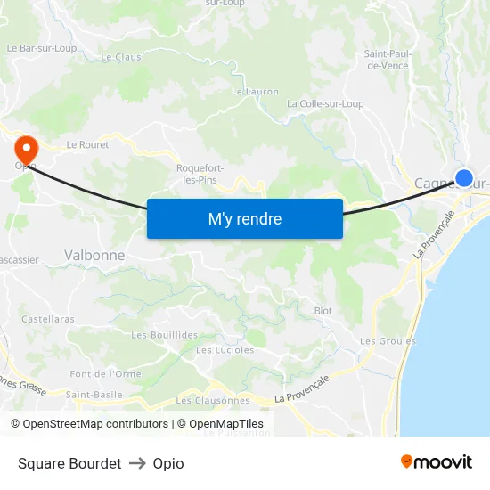 Square Bourdet to Opio map