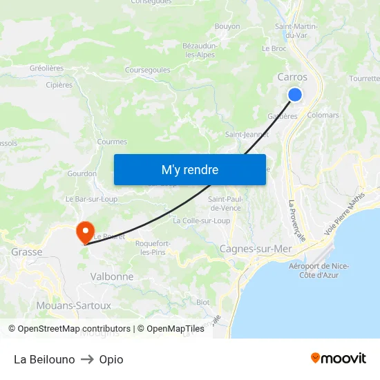 La Beilouno to Opio map