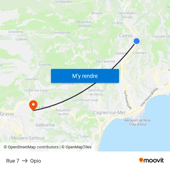 Rue 7 to Opio map