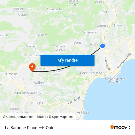 La Baronne Place to Opio map