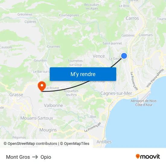 Mont Gros to Opio map