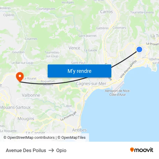 Avenue Des Poilus to Opio map
