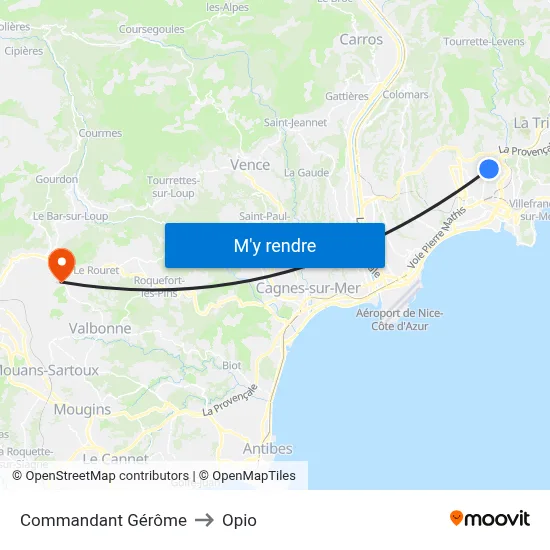 Commandant Gérôme to Opio map