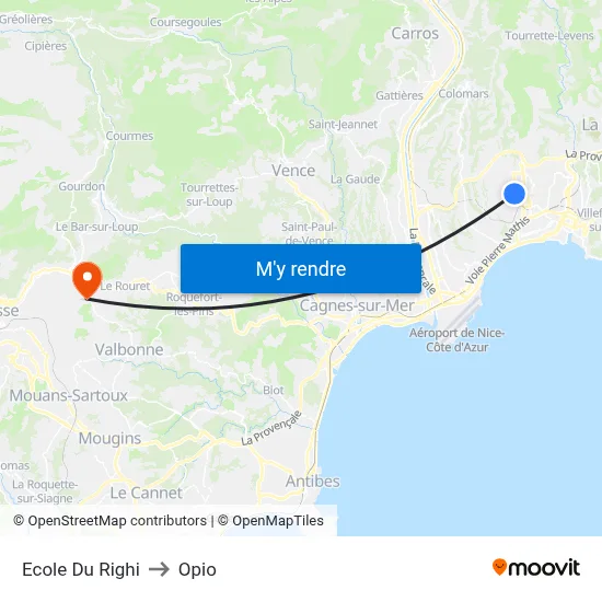 Ecole Du Righi to Opio map