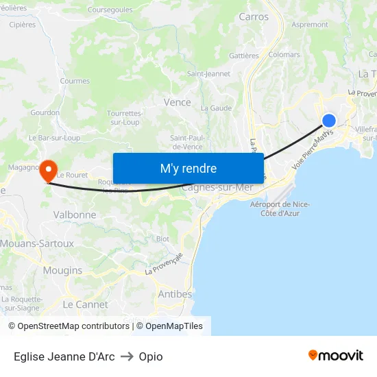 Eglise Jeanne D'Arc to Opio map