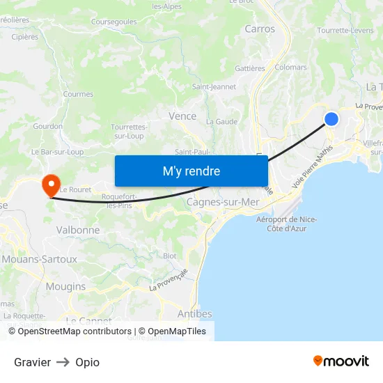 Gravier to Opio map