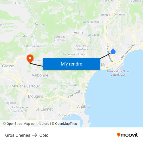 Gros Chênes to Opio map