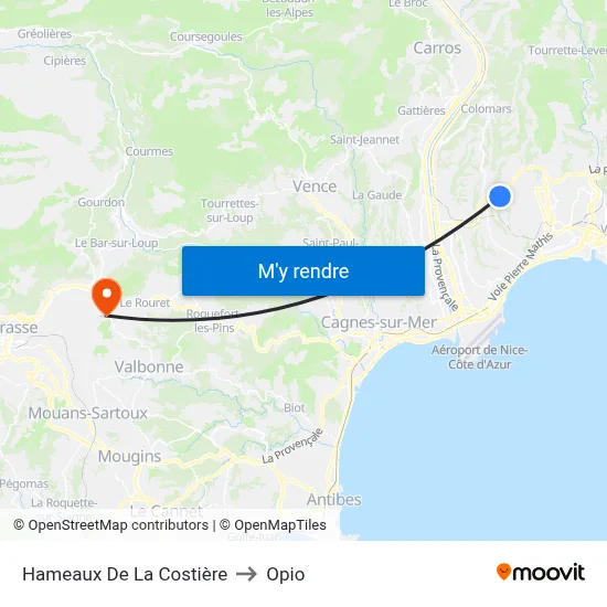 Hameaux De La Costière to Opio map