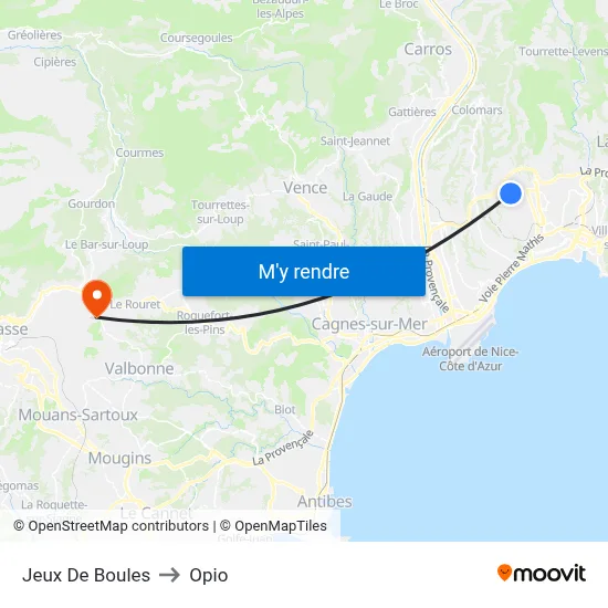 Jeux De Boules to Opio map