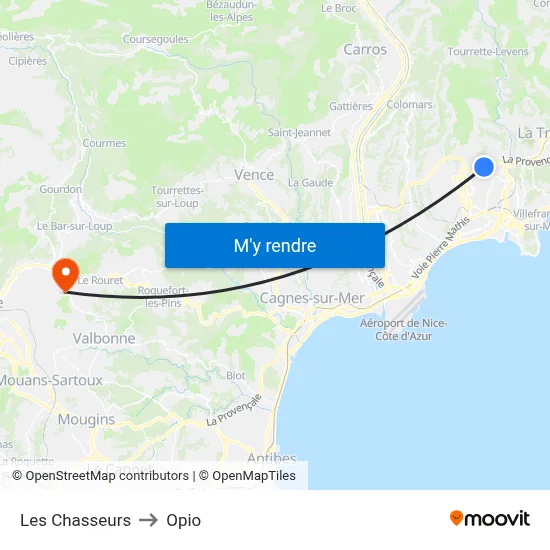 Les Chasseurs to Opio map