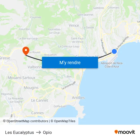 Les Eucalyptus to Opio map