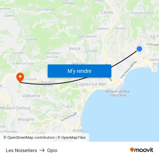 Les Noisetiers to Opio map