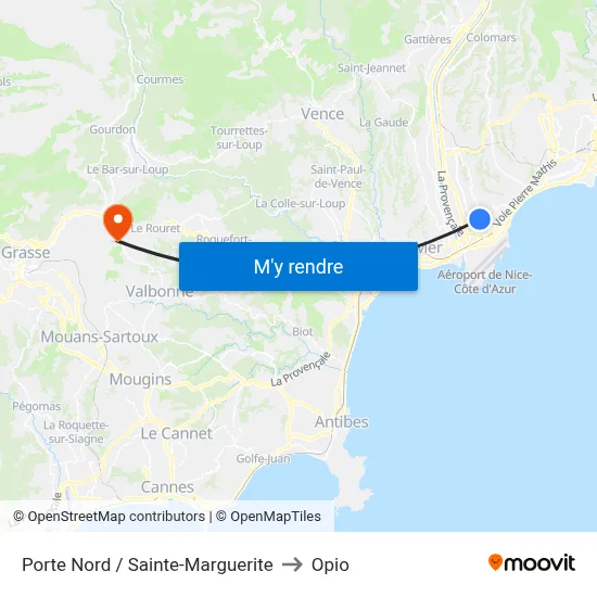 Porte Nord / Sainte-Marguerite to Opio map