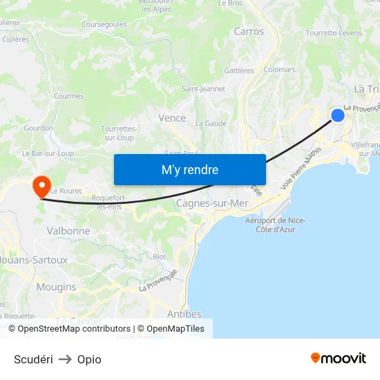 Scudéri to Opio map