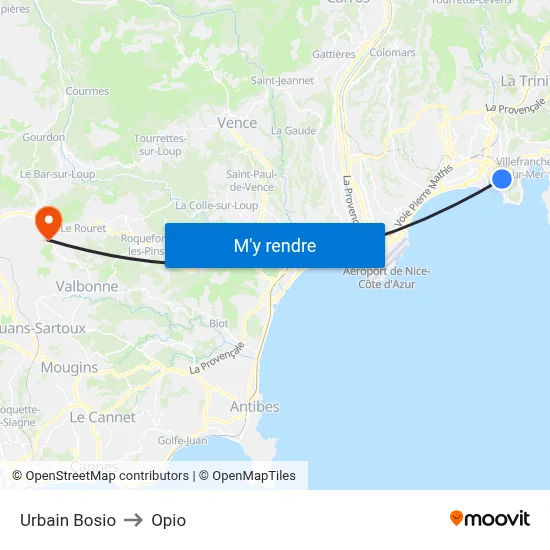 Urbain Bosio to Opio map