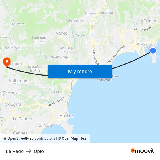 La Rade to Opio map