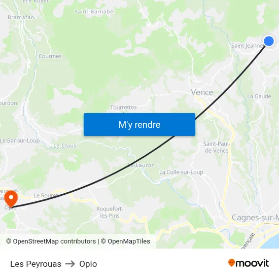Les Peyrouas to Opio map