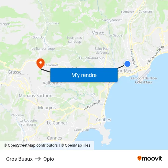 Gros Buaux to Opio map