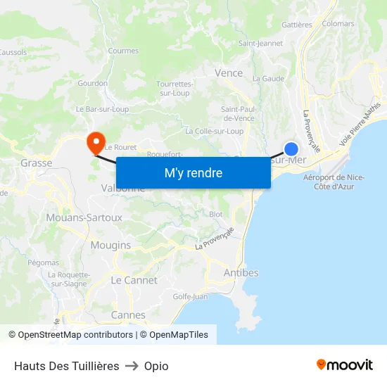 Hauts Des Tuillières to Opio map