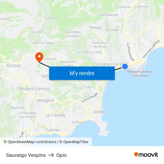 Sauvaigo Vespins to Opio map