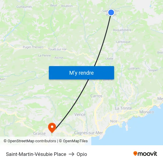 Saint-Martin-Vésubie Place to Opio map