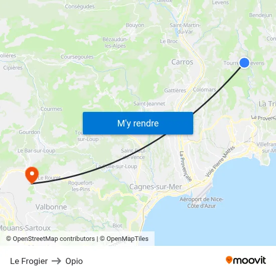 Le Frogier to Opio map