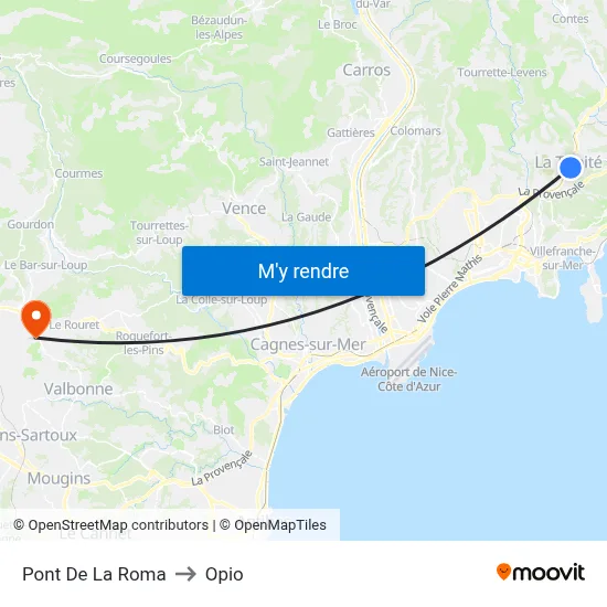 Pont De La Roma to Opio map
