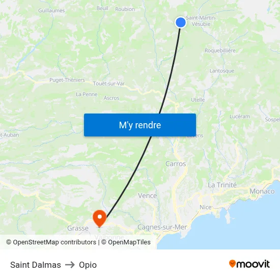 Saint Dalmas to Opio map