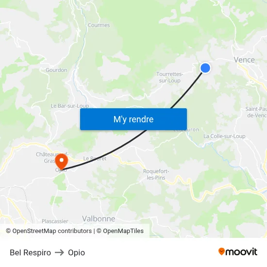 Bel Respiro to Opio map