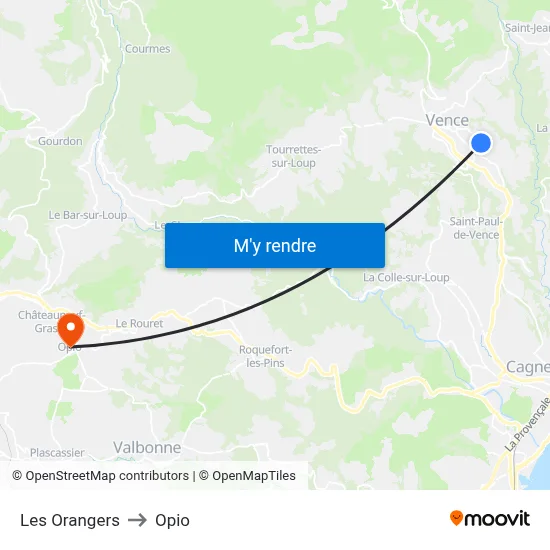 Les Orangers to Opio map
